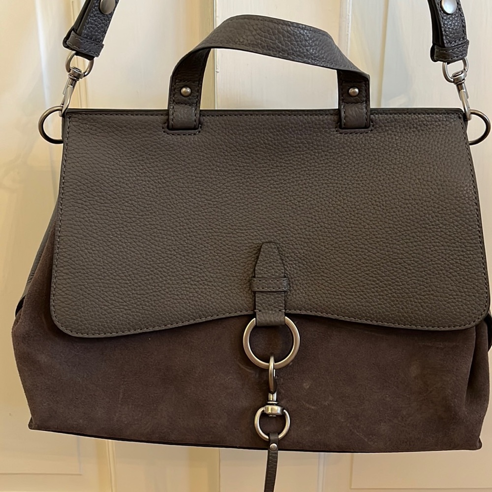 Rebecca Minkoff Medium Keith Suede and Leather Satchel- Grey